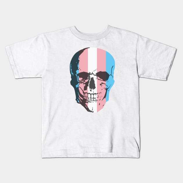 Trans flag skull Kids T-Shirt by Kin Lost in Universe